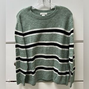 H&M soft green and black stripped sweater in size small